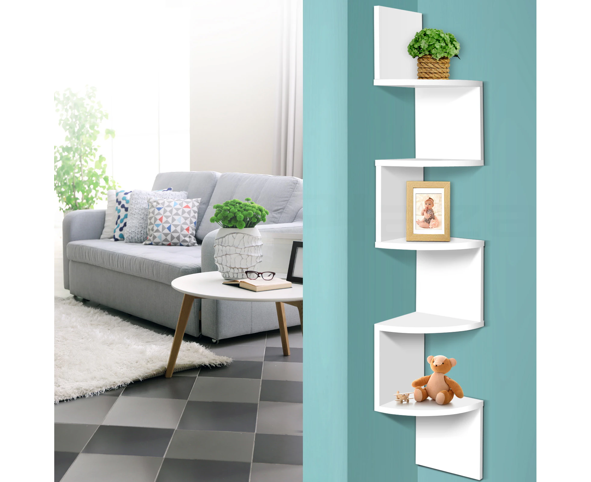 Artiss Wall Shelf Corner Floating 5-Tier White