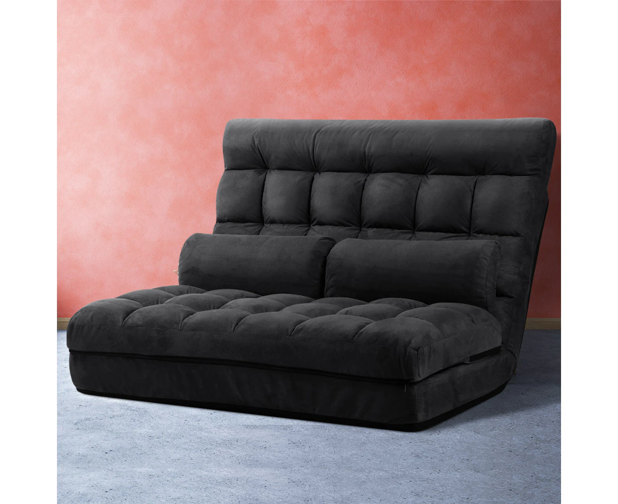 Artiss Lounge Sofa Bed 2-seater Charcoal Suede