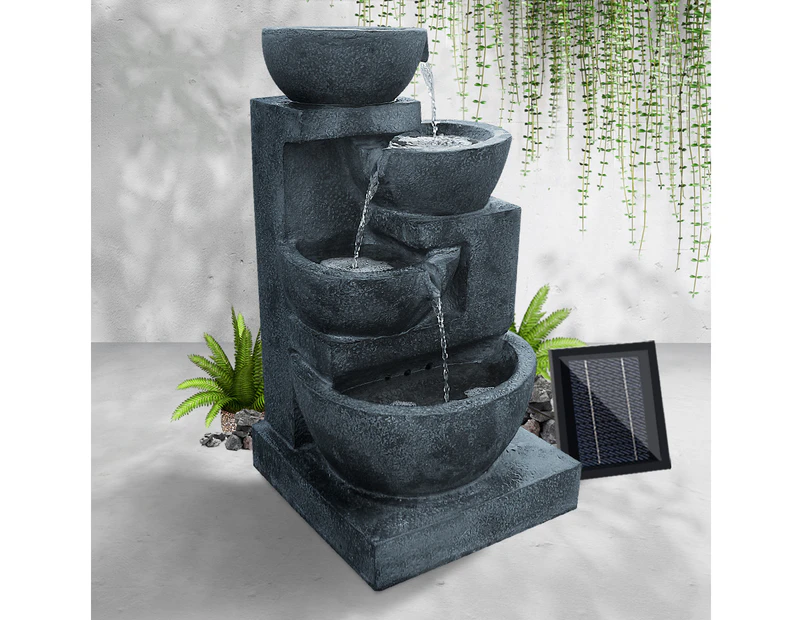 Gardeon Solar Water Feature Cascading Fountain 4-Tier Bowl LED Lights 72CM Blue