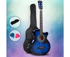 Alpha 38 Inch Acoustic Guitar Wooden Body Steel String Full Size Cutaway Blue