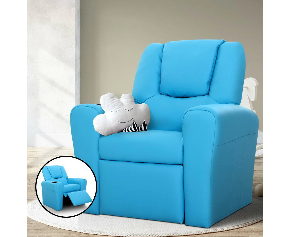 Keezi Kids Recliner Chair Blue PU Leather Sofa Lounge Couch Children Armchair