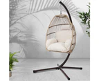 Gardeon Outdoor Egg Swing Chair Wicker Rope Furniture Pod Stand Cushion Latte