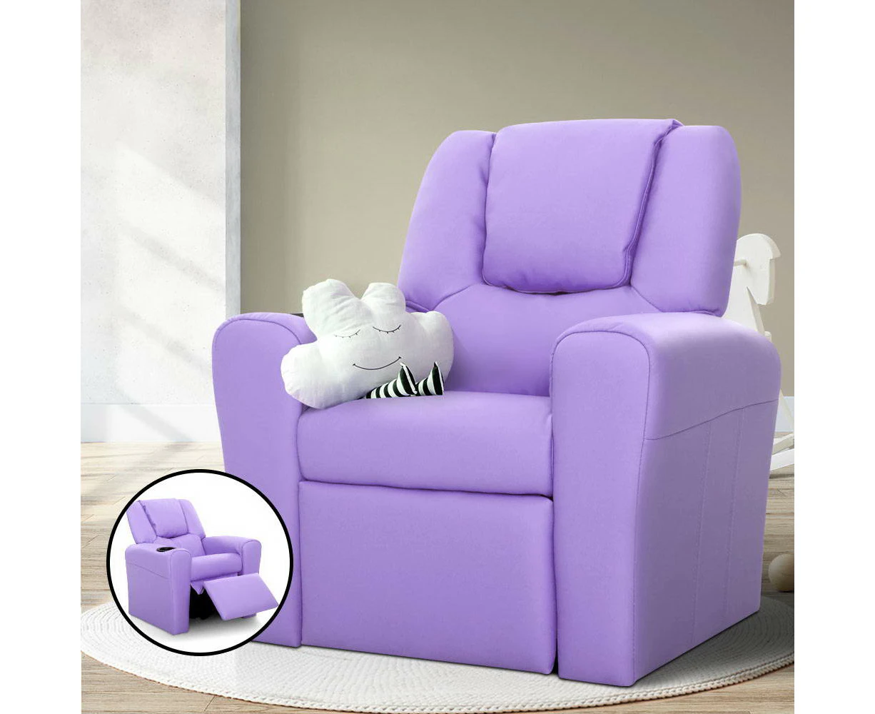 Keezi Kids Recliner Chair Purple PU Leather Sofa Lounge Couch Children Armchair