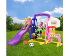 Keezi Kids Slide Swing Set Basketball Hoop Study Table Outdoor Toys 140cm Purple