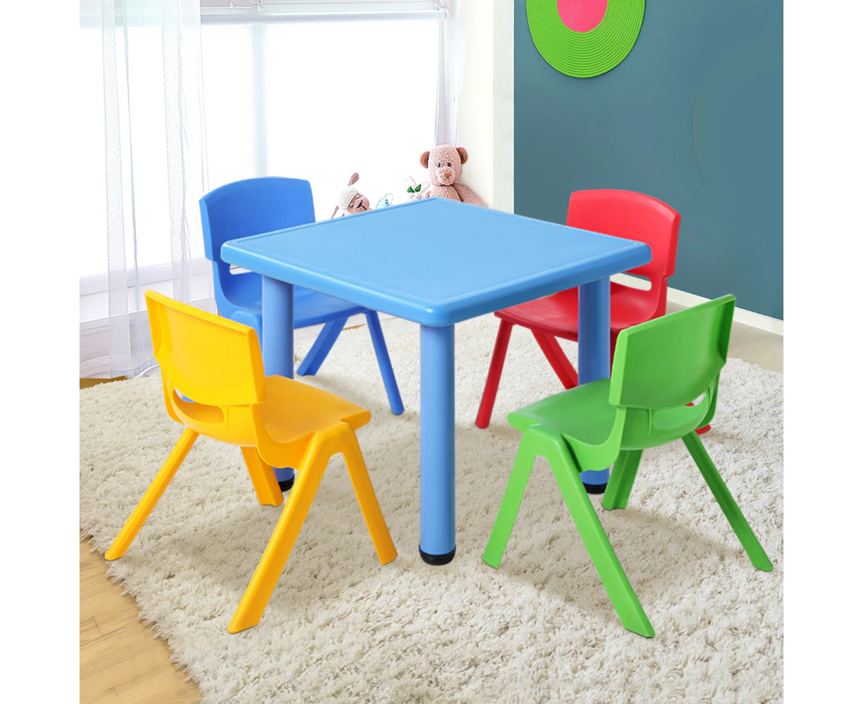 Keezi 5PCS Kids Table and Chairs Set Children Study Desk Furniture Plastic 4 Chairs