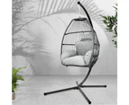 Gardeon Outdoor Egg Swing Chair Wicker Rope Furniture Pod Stand Cushion Grey