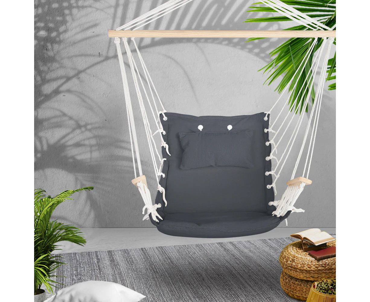 Gardeon Hammock Chair Hanging with Armrest Camping Hammocks Grey