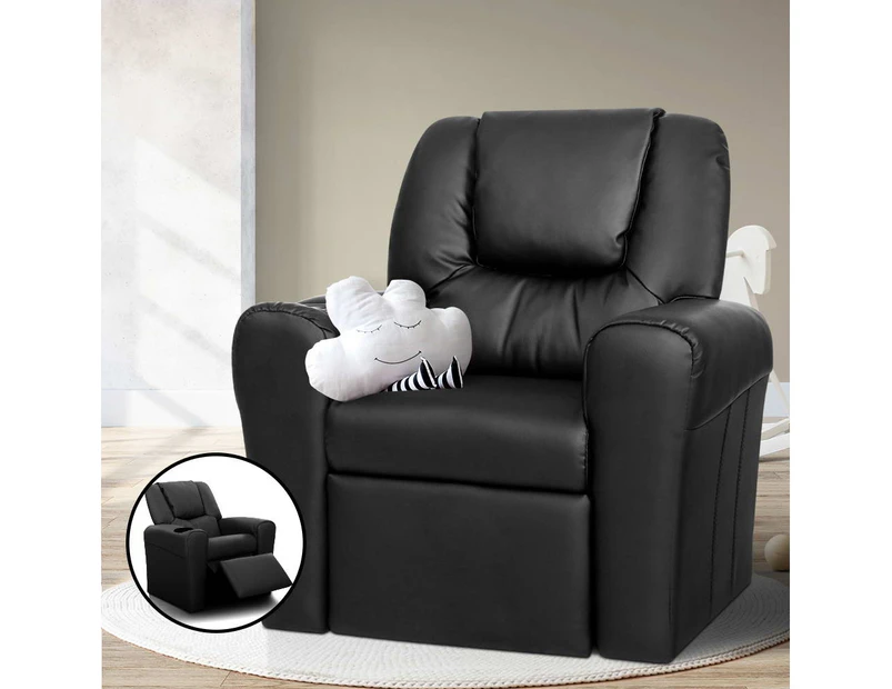 Keezi Kids Recliner Chair Black PU Leather Sofa Lounge Couch Children Armchair