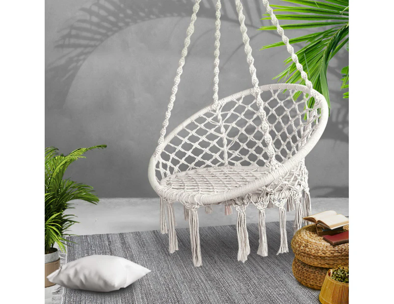 Gardeon Hammock Chair Outdoor Hanging Macrame Cotton Indoor Cream