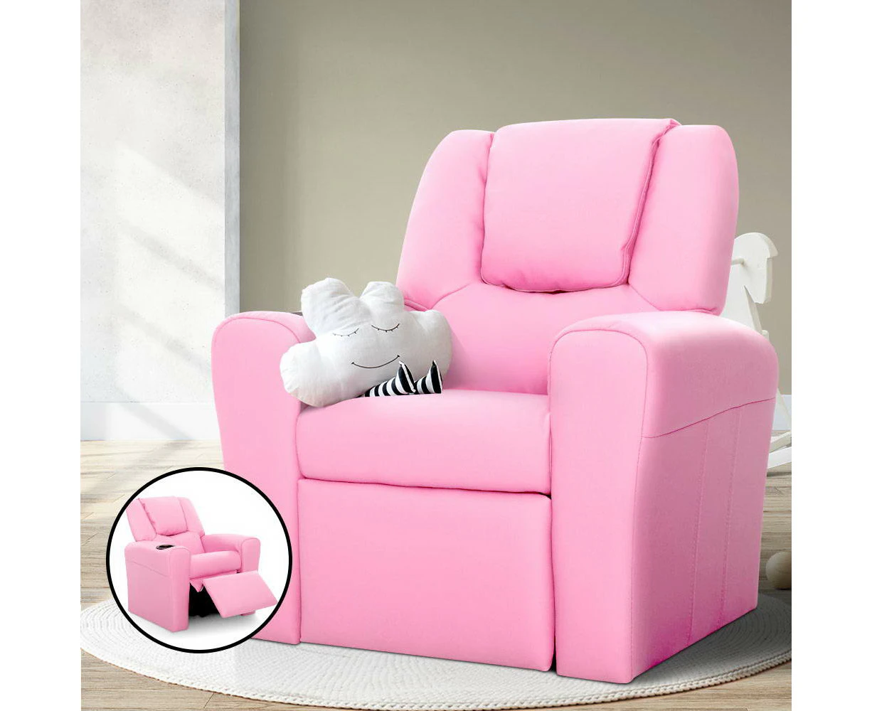 Keezi Kids Recliner Chair Pink PU Leather Sofa Lounge Couch Children Armchair