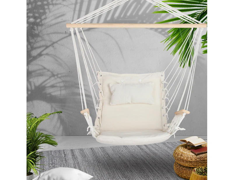 Gardeon Hammock Chair Hanging with Armrest Camping Hammocks Cream