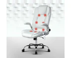 Artiss 8 Point Massage Office Chair PU Leather White