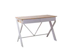 Metal Desk with Drawer - White with Oak Top