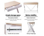 Metal Desk with Drawer - White with Oak Top