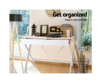 Metal Desk with Drawer - White with Oak Top