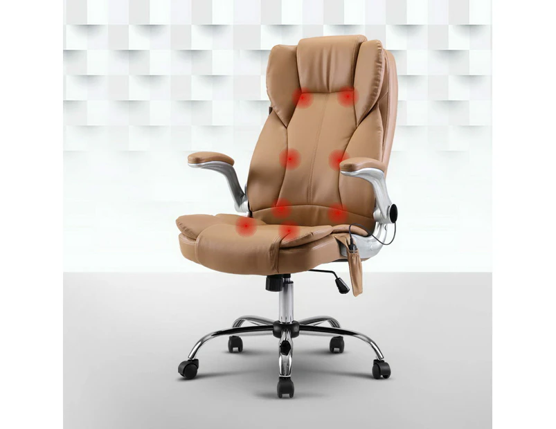 Artiss 8 Point Massage Office Chair PU Leather Espresso