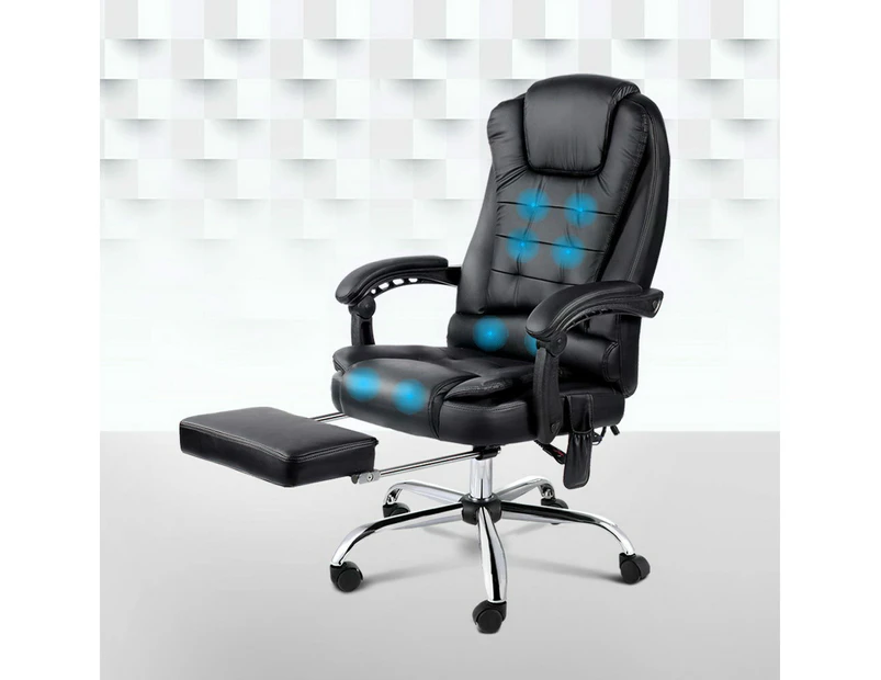 Artiss 8 Point Massage Office Chair PU Leather Footrest Black