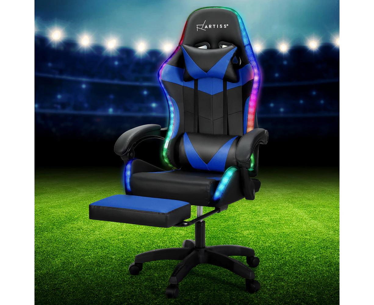 Artiss Gaming Chair 6 Point Massage Office Chairs Executive Seat 7 LED Blue