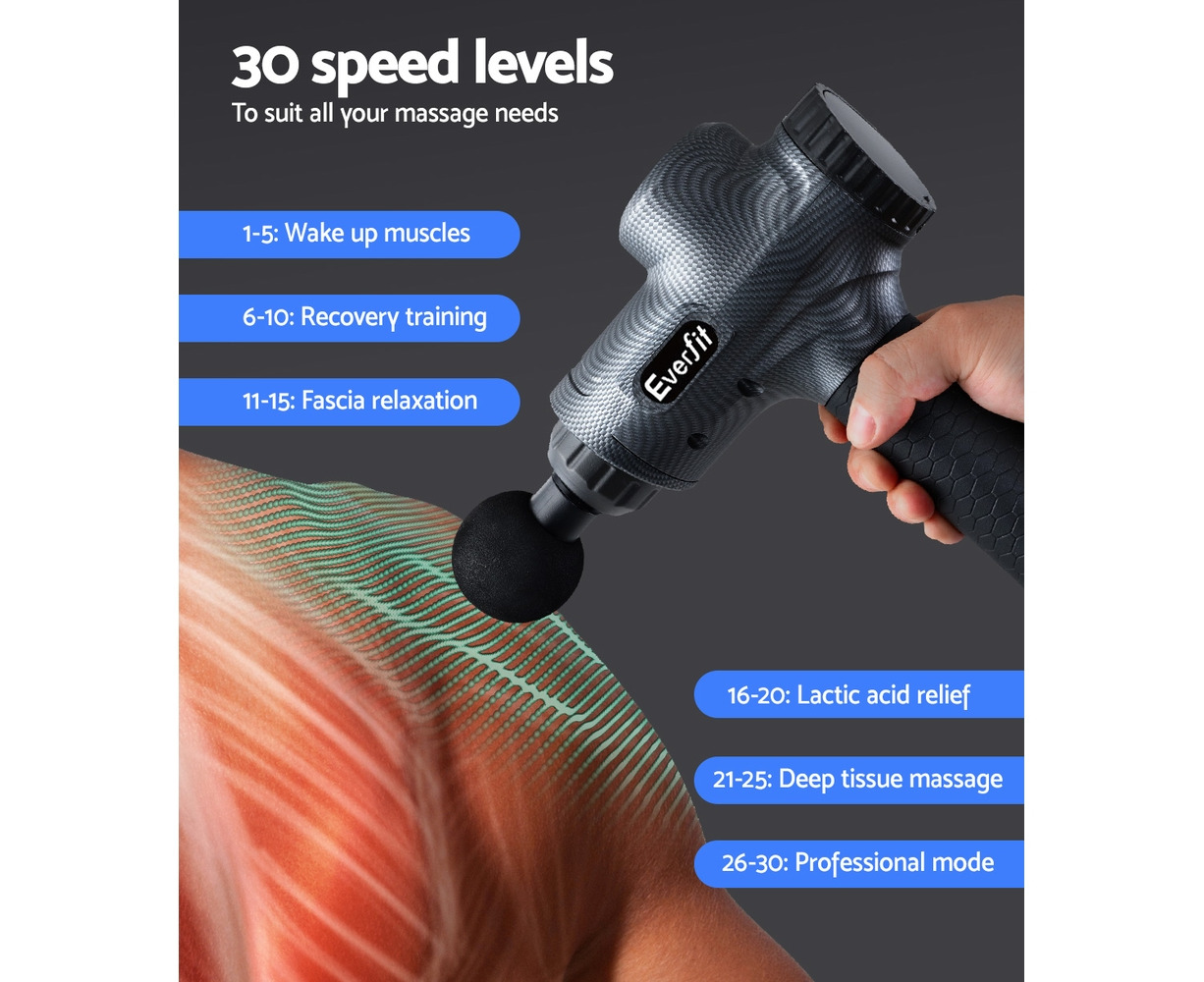 Electric Massager Gun Vibration 6 Heads Muscle Therapy - Grey | Catch.com.au