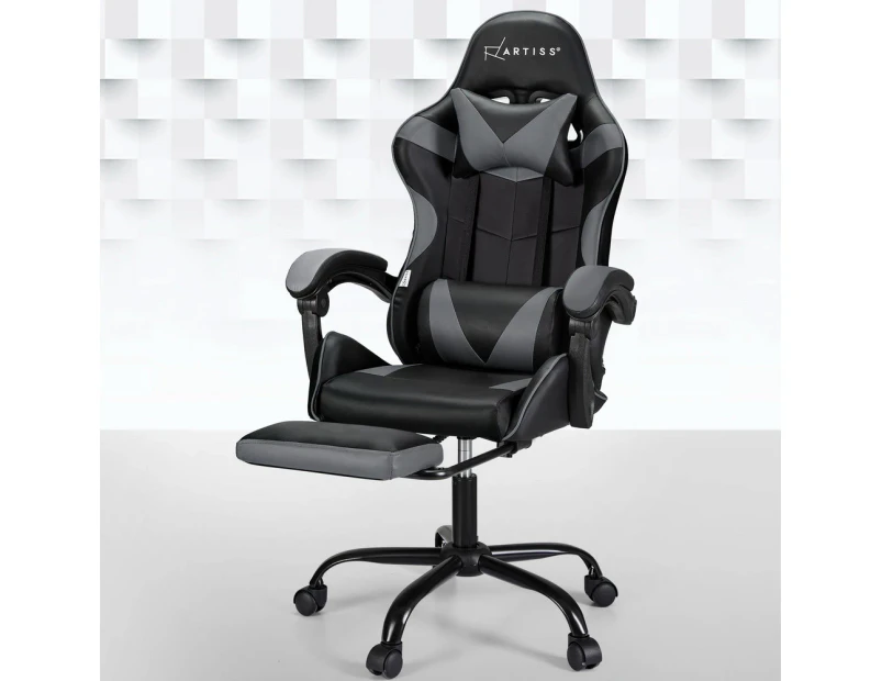 Artiss 2 Point Massage Gaming Office Chair Footrest Grey