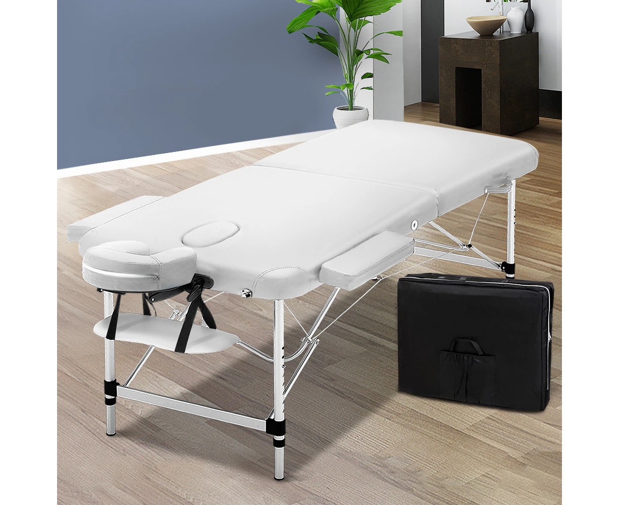 Zenses Massage Table 75cm Portable 2 Fold Aluminium Beauty Bed White