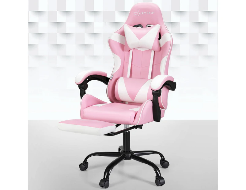 Artiss 2 Point Massage Gaming Office Chair Footrest Pink