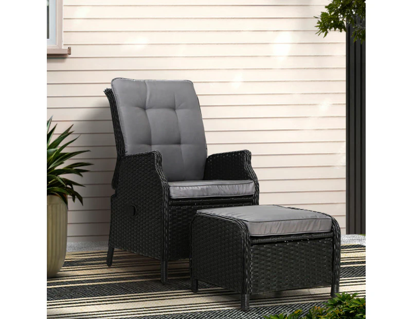 Gardeon Recliner Chair Sun lounge Wicker Lounger Outdoor Furniture Patio Adjustable Black