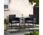 Gardeon 3PC Bistro Set Outdoor Furniture Rattan Table Chairs Cushion Patio Garden Ezra