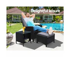 Gardeon 3PC Recliner Chairs Table Sun lounge Wicker Outdoor Furniture Adjustable Black