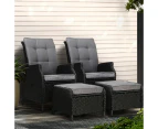 Gardeon 2PC Recliner Chair Sun lounge Wicker Lounger Outdoor Furniture Adjustable Black