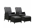 Gardeon 2PC Recliner Chair Sun lounge Wicker Lounger Outdoor Furniture Adjustable Black