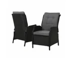 Gardeon 2PC Recliner Chair Sun lounge Wicker Lounger Outdoor Furniture Adjustable Black