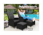 Gardeon 2PC Recliner Chair Sun lounge Wicker Lounger Outdoor Furniture Adjustable Black