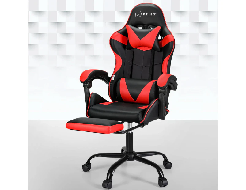 Artiss 2 Point Massage Gaming Office Chair Footrest Red
