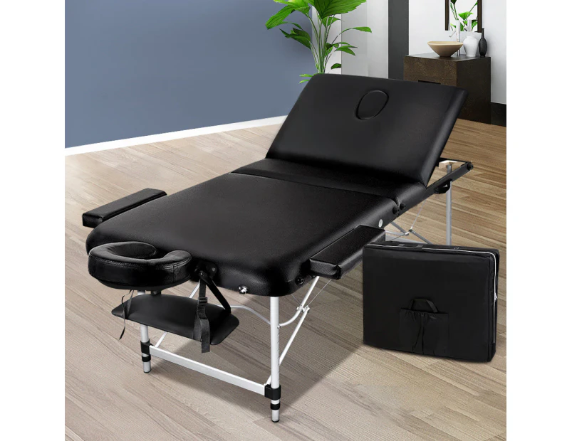 Zenses Massage Table 70cm Portable 3 Fold Aluminium Beauty Bed Black