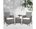 Gardeon 3PC Outdoor Bistro Set Patio Furniture Wicker Setting Chairs Table  Cushion Grey