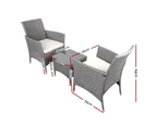 Gardeon 3PC Outdoor Bistro Set Patio Furniture Wicker Setting Chairs Table  Cushion Grey