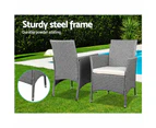 Gardeon 3PC Outdoor Bistro Set Patio Furniture Wicker Setting Chairs Table  Cushion Grey