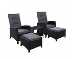 Gardeon 5PC Recliner Chairs Table Sun lounge Wicker Outdoor Furniture Adjustable Black