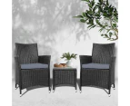 Gardeon 3PC Outdoor Bistro Set Patio Furniture Wicker Setting Chairs Table  Cushion  Black