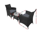 Gardeon 3PC Outdoor Bistro Set Patio Furniture Wicker Setting Chairs Table  Cushion  Black