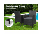 Gardeon 3PC Outdoor Bistro Set Patio Furniture Wicker Setting Chairs Table  Cushion  Black