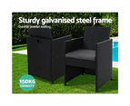 Gardeon 3PC Bistro Set Outdoor Furniture Rattan Table Chairs Cushion Patio Garden Hugo