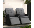 Gardeon 2PC Recliner Chairs Sun lounge Wicker Lounger Outdoor Furniture Adjustable Black