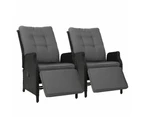 Gardeon 2PC Recliner Chairs Sun lounge Wicker Lounger Outdoor Furniture Adjustable Black