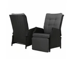 Gardeon 2PC Recliner Chairs Sun lounge Wicker Lounger Outdoor Furniture Adjustable Black