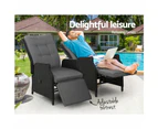 Gardeon 2PC Recliner Chairs Sun lounge Wicker Lounger Outdoor Furniture Adjustable Black