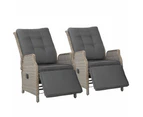 Gardeon 2PC Recliner Chairs Sun lounge Wicker Lounger Outdoor Furniture Adjustable Grey