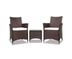 Gardeon 3PC Outdoor Bistro Set Patio Furniture Wicker Setting Chairs Table Cushion Brown