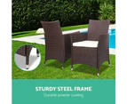 Gardeon 3PC Outdoor Bistro Set Patio Furniture Wicker Setting Chairs Table Cushion Brown